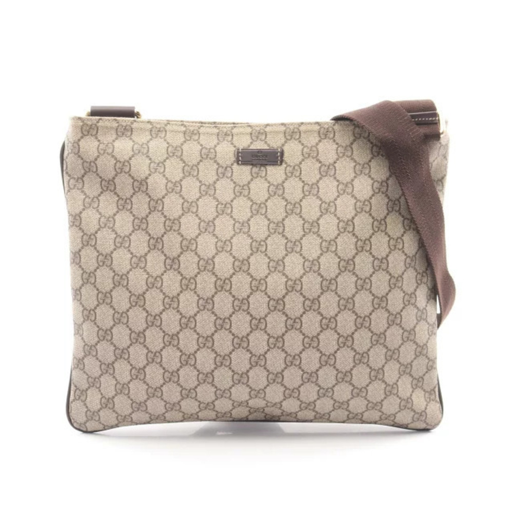 Gucci GG Supreme Shoulder Bag Canvas Leather Beige Cream Brown